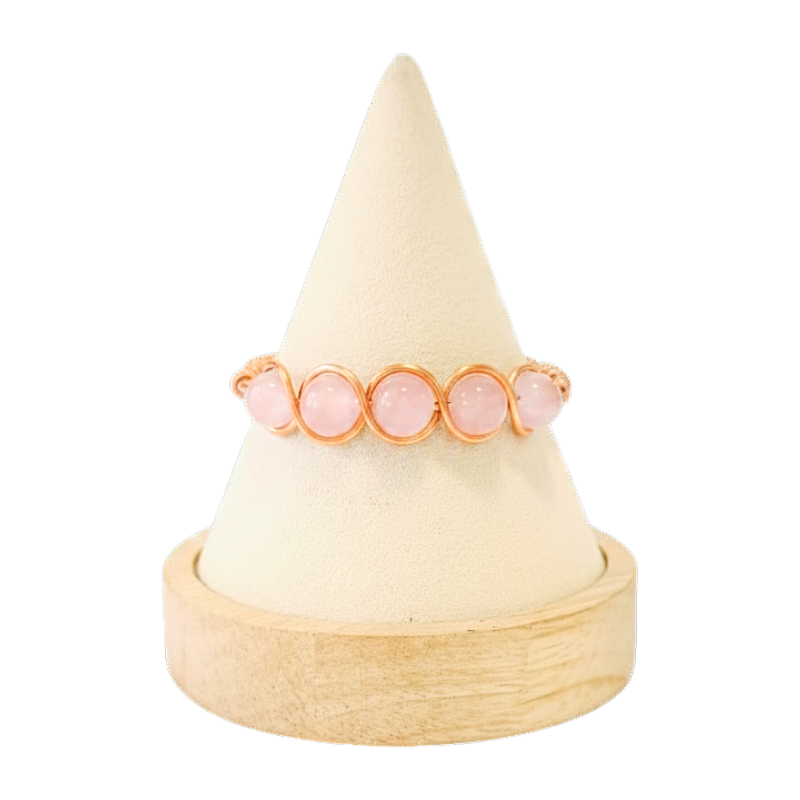 Artisan Hand-Wrapped Copper Bangle featuring Rose Quartz