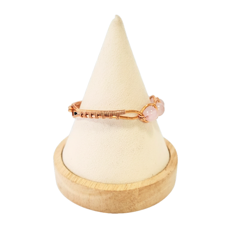 Artisan Hand-Wrapped Copper Bangle featuring Rose Quartz