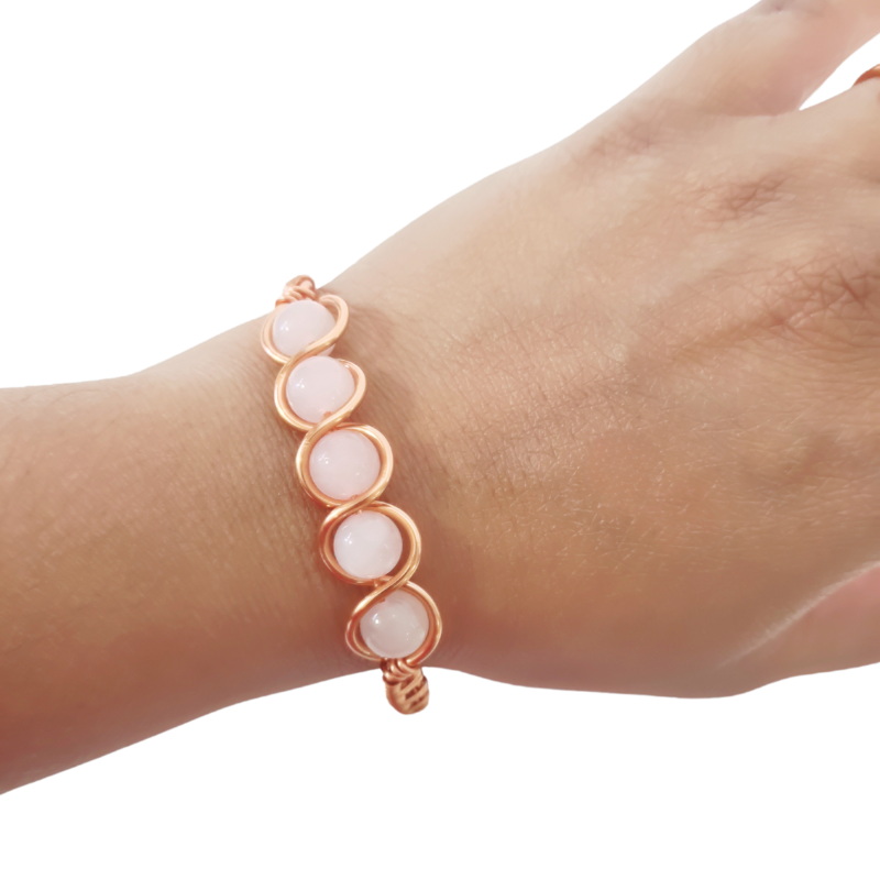 Artisan Hand-Wrapped Copper Bangle featuring Rose Quartz