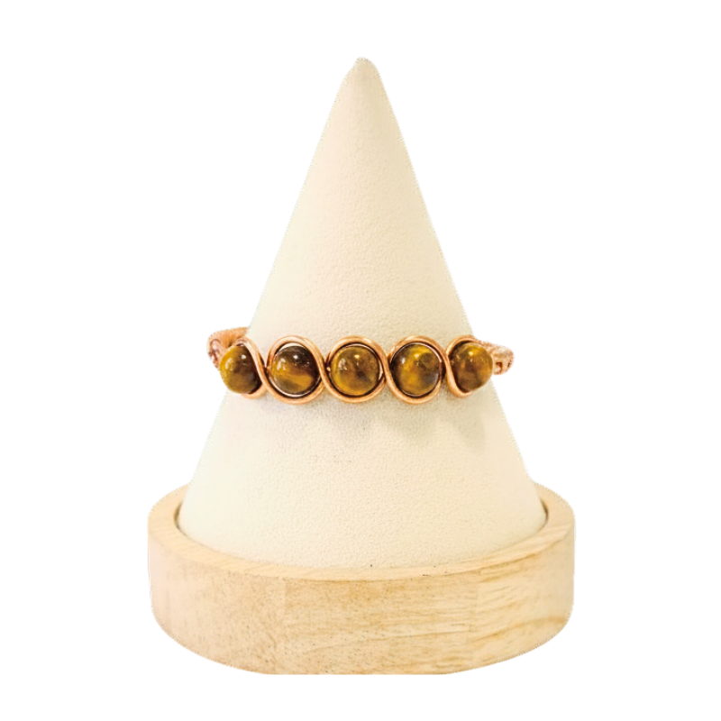 Artisan Hand-Wrapped Copper Bangle featuring Tiger Eye