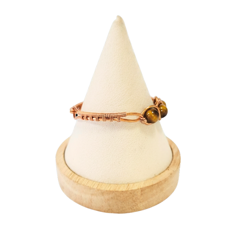 Artisan Hand-Wrapped Copper Bangle featuring Tiger Eye