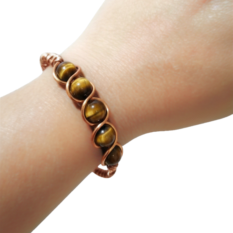Artisan Hand-Wrapped Copper Bangle featuring Tiger Eye