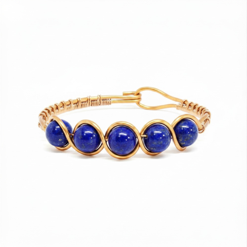 Artisan Hand-Wrapped Copper Bangle featuring Lapis Lazuli