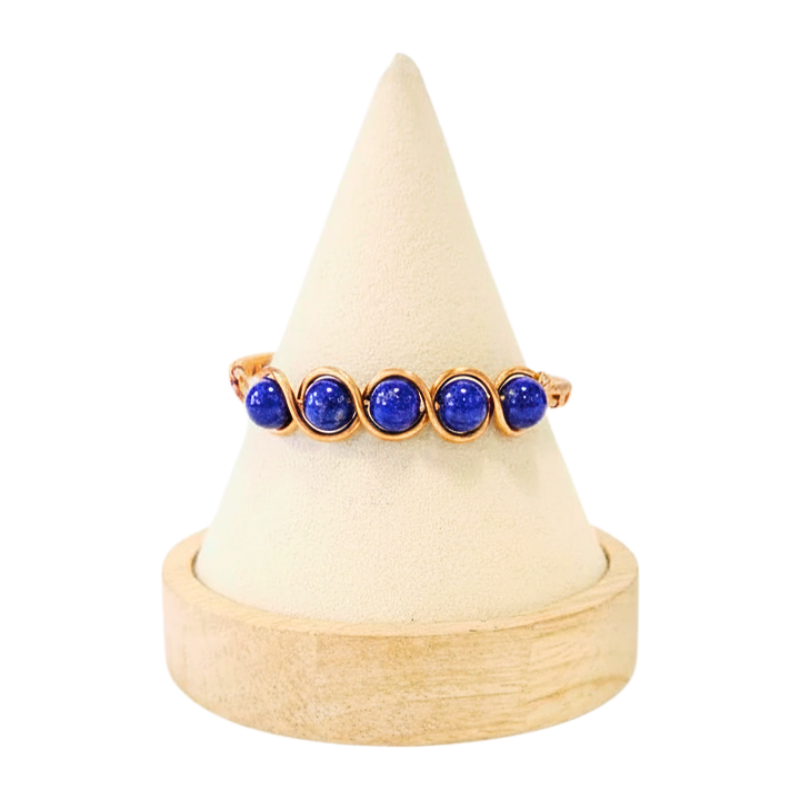 Artisan Hand-Wrapped Copper Bangle featuring Lapis Lazuli