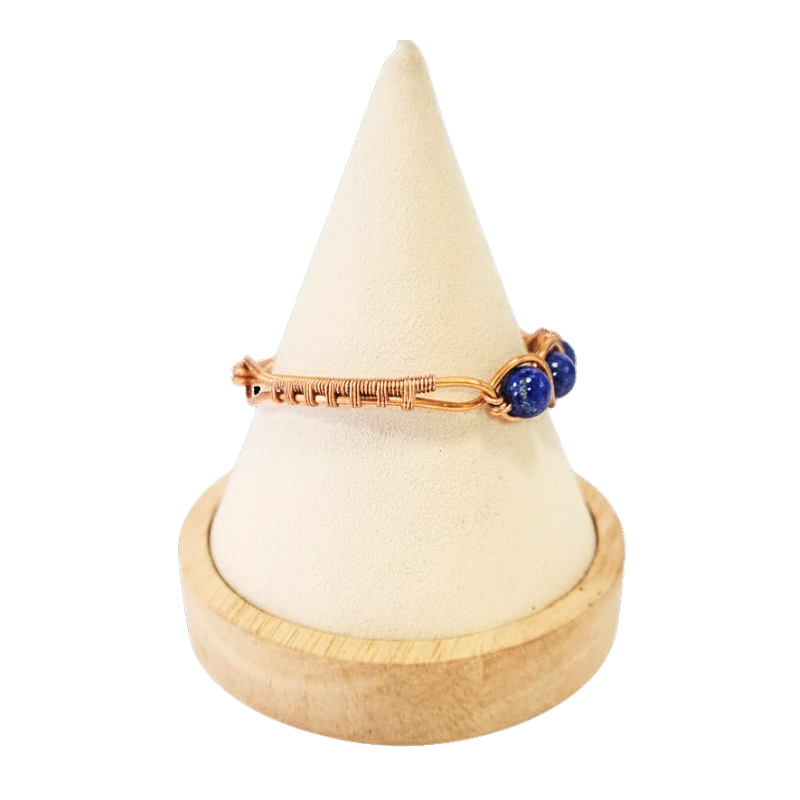 Artisan Hand-Wrapped Copper Bangle featuring Lapis Lazuli