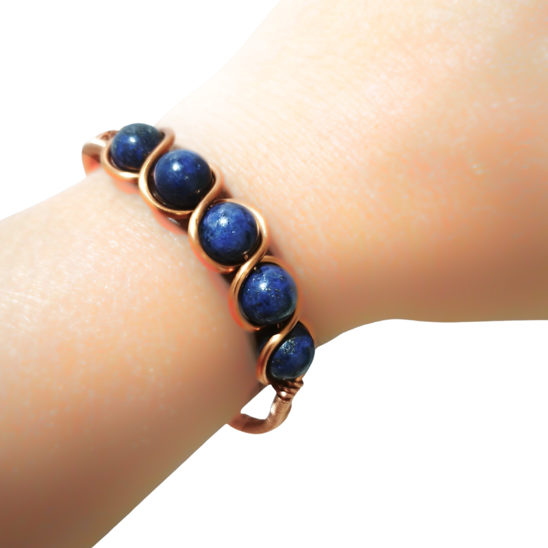 Artisan Hand-Wrapped Copper Bangle featuring Lapis Lazuli