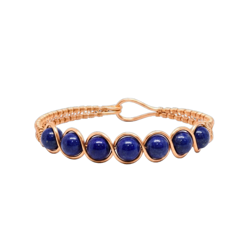Artisan Hand-Wrapped Copper Bangle featuring Lapis Lazuli