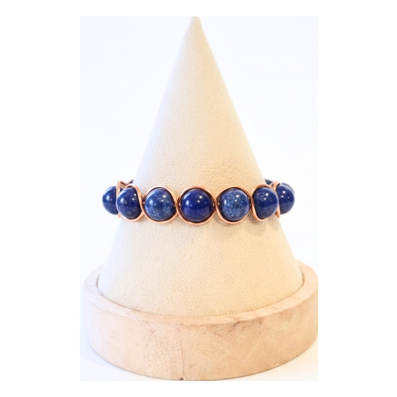 Artisan Hand-Wrapped Copper Bangle featuring Lapis Lazuli
