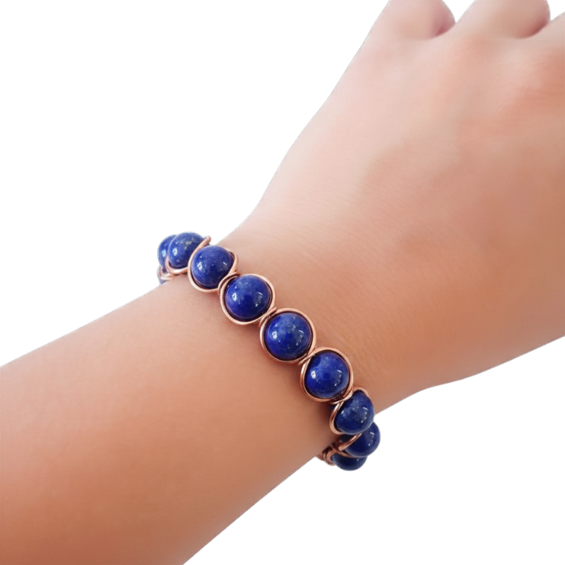Artisan Hand-Wrapped Copper Bangle featuring Lapis Lazuli