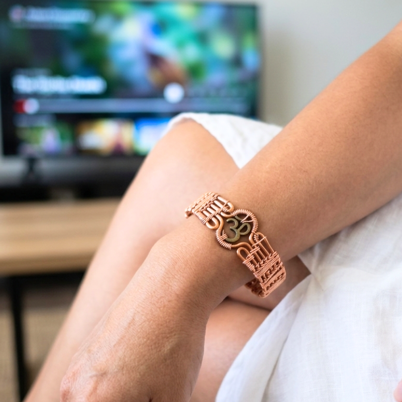 "Aum" Copper Bangle - Adjustable Cuff
