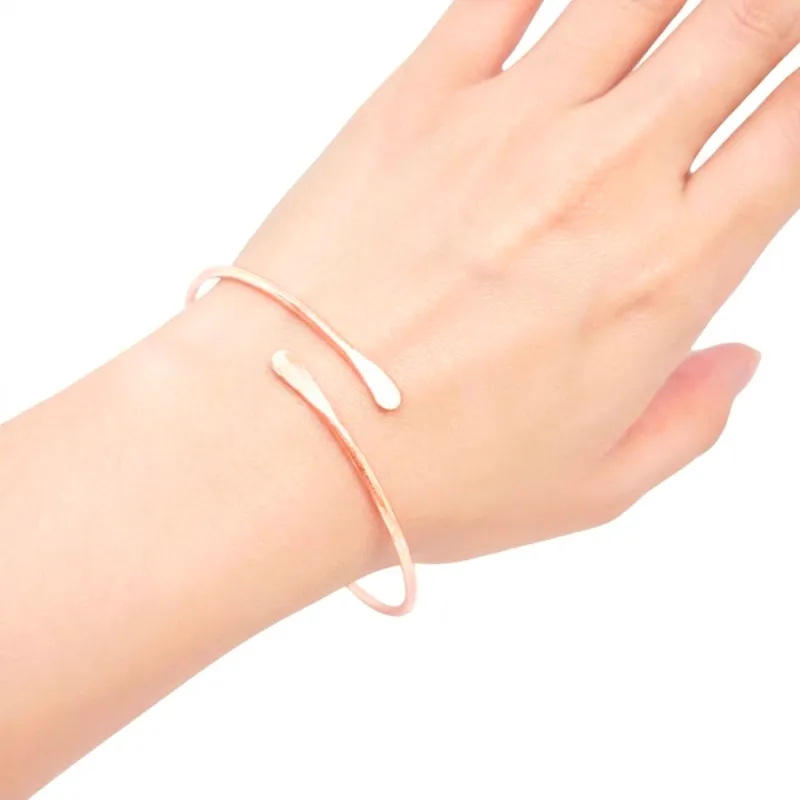 Solid Bare Copper Bangle - Simple Rounded Cuff