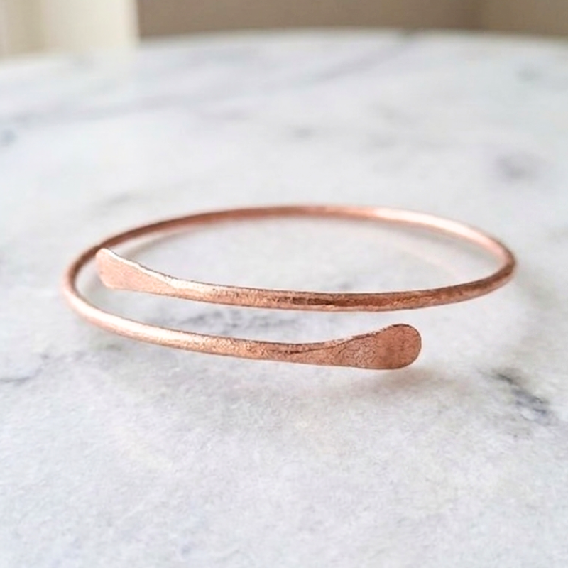 Solid Bare Copper Bangle - Simple Rounded Cuff