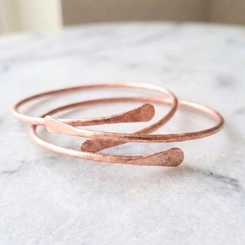 Solid Bare Copper Bangle - Simple Rounded Cuff