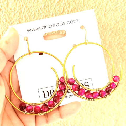 Pink Tiger Eye Hoops