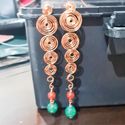 Green and Red Agate Swirl Earrings