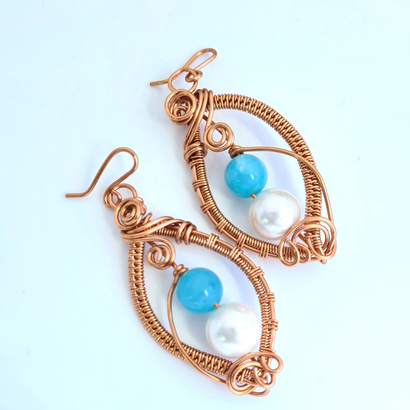 Blue Agate & Pearl Earrings