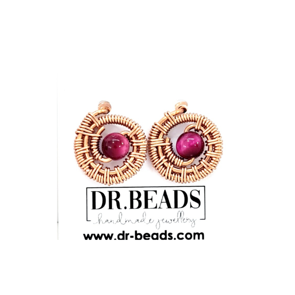 Pink Tiger Eye Stud Earrings