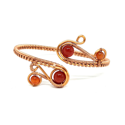 Copper Wire Wrapped Bangle with Red Agate