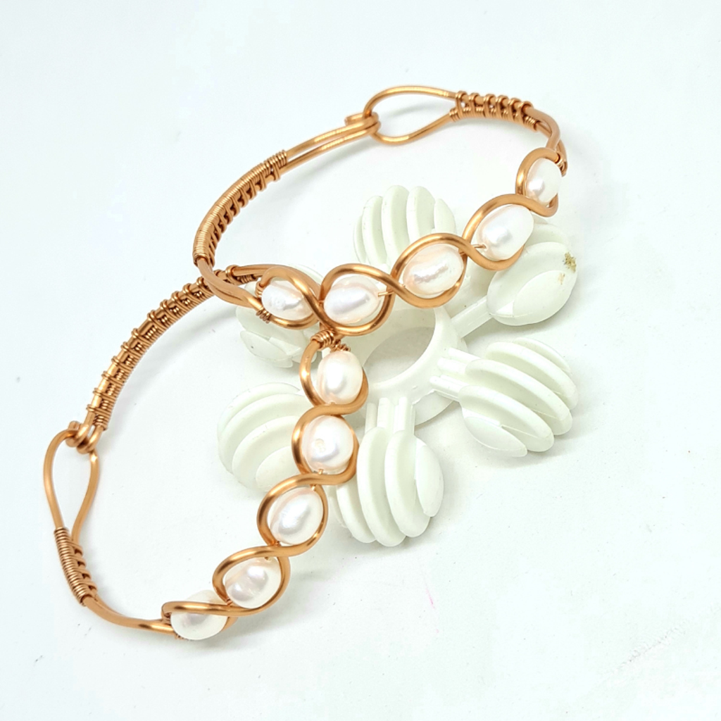 Copper Bangle with Freshwater Pearls
