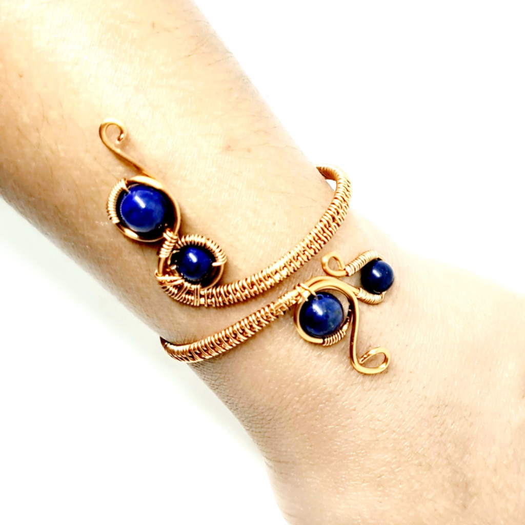 S Shaped Copper Bangle with Gemstones