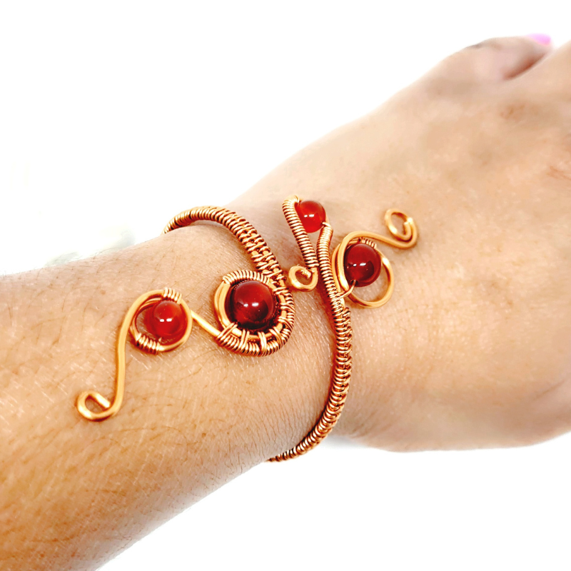 S Shaped Copper Bangle with Red Agate