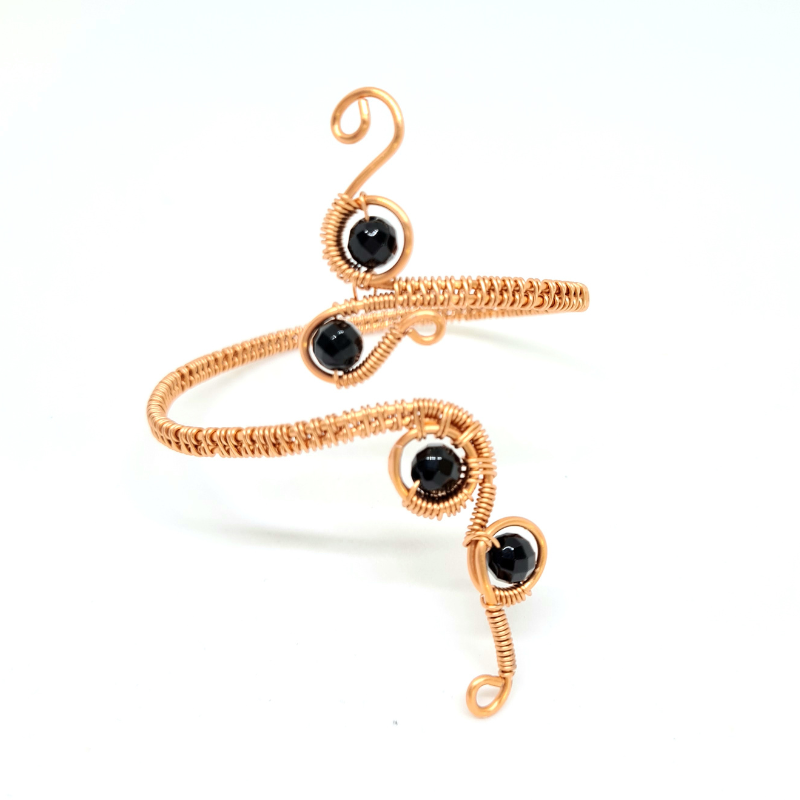 S Shaped Copper Bangle with Gemstones