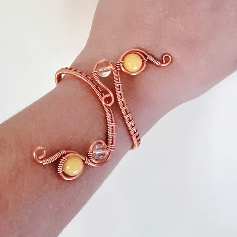 S Shaped Copper Bangle with Gemstones