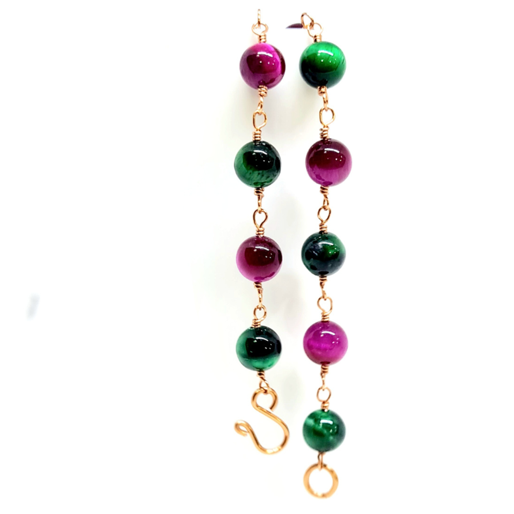 Pink & Green Tiger Eye Copper Bracelet