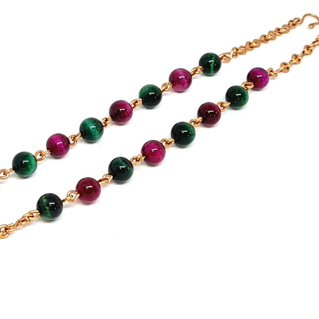 Pink & Green Tiger Eye Copper Bracelet