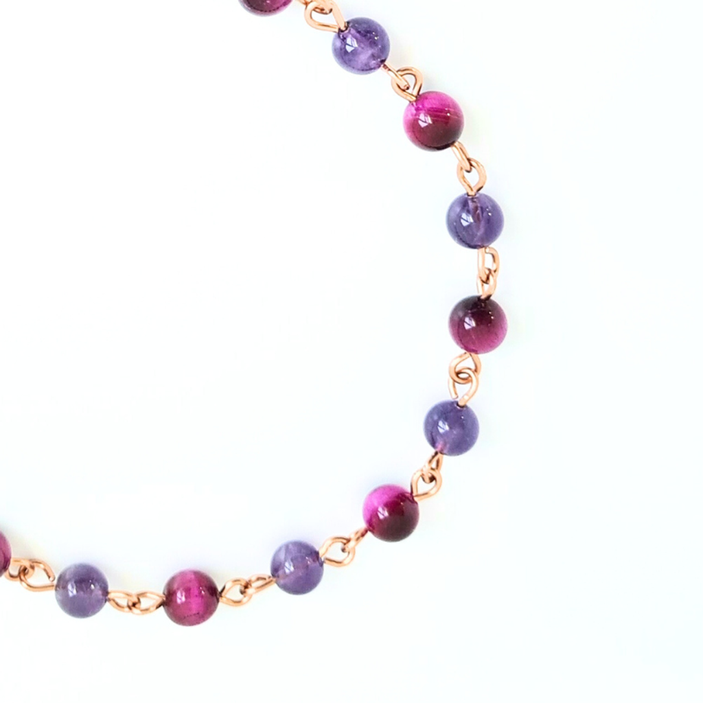 Amethyst & Pink Tiger Eye Bracelet