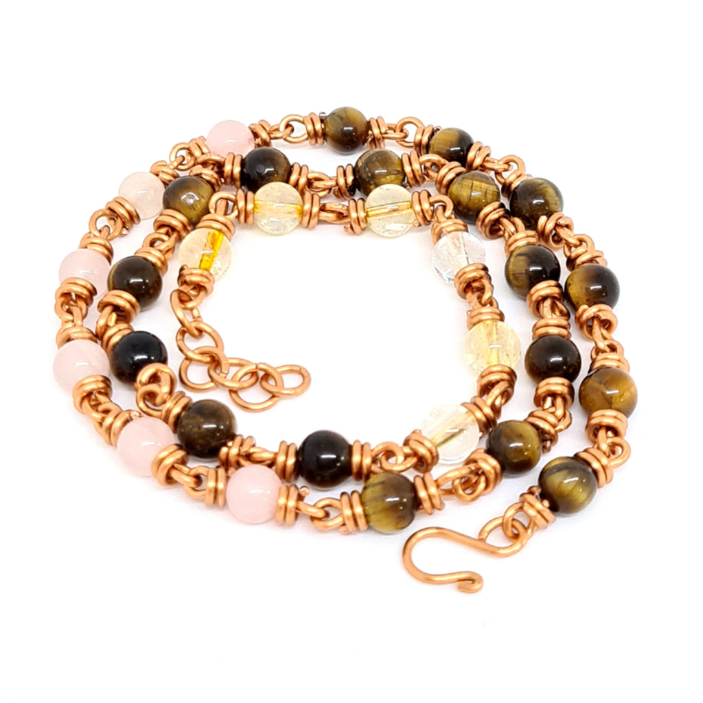 Citrine, Rose Quartz & Tiger Eye 3 Laps Bracelet