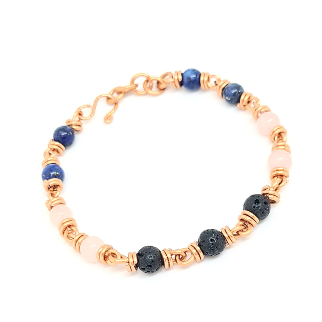 Lapis Lazuli, Lava Rock & Rose Quartz Bracelet