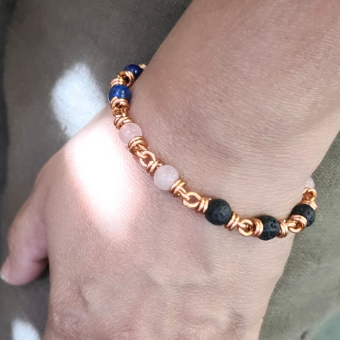Lapis Lazuli, Lava Rock & Rose Quartz Bracelet
