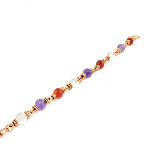 Well Being Bracelet - Red Aventurine. Amethyst and Clear Quartz