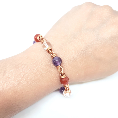 Well Being Bracelet - Red Aventurine. Amethyst and Clear Quartz