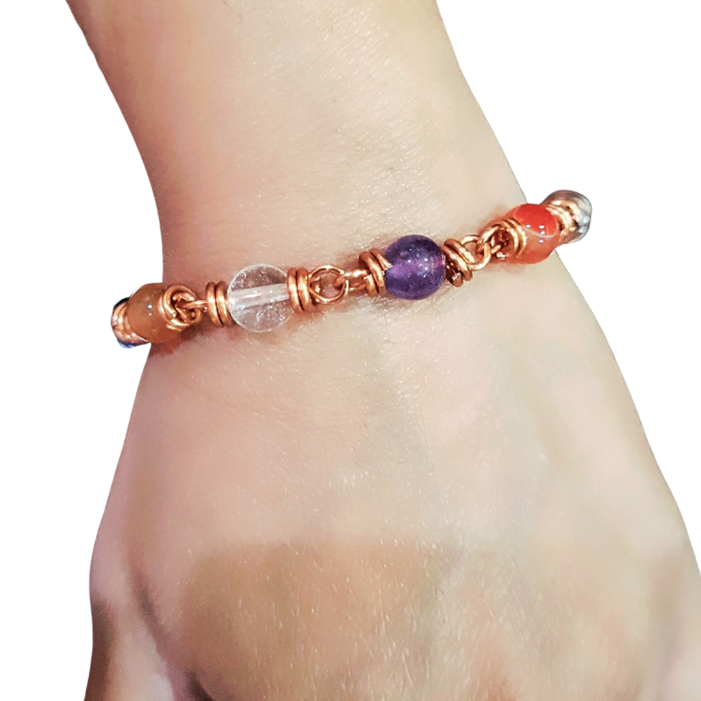 Well Being Bracelet - Red Aventurine. Amethyst and Clear Quartz