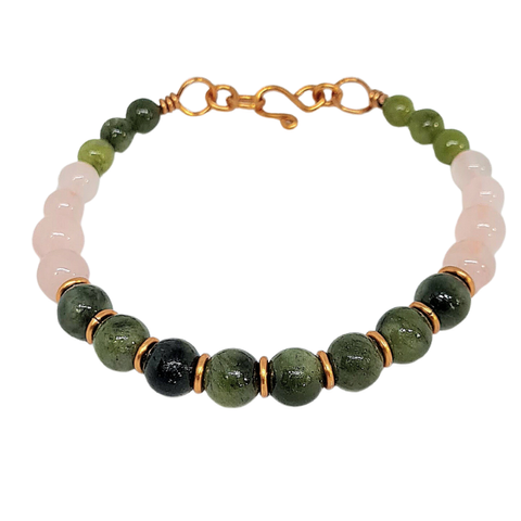 Green Jade & Rose Quartz Gemstone Bracelet