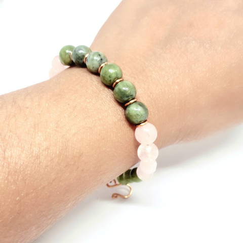Green Jade & Rose Quartz Gemstone Bracelet
