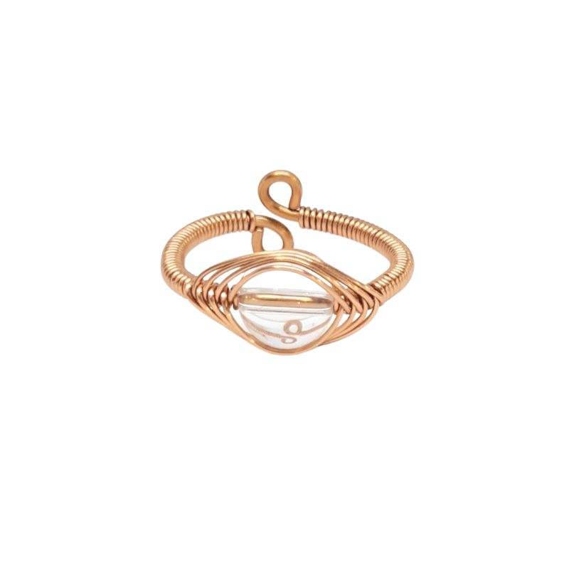 Adjustable Copper Ring with Clear Quartz