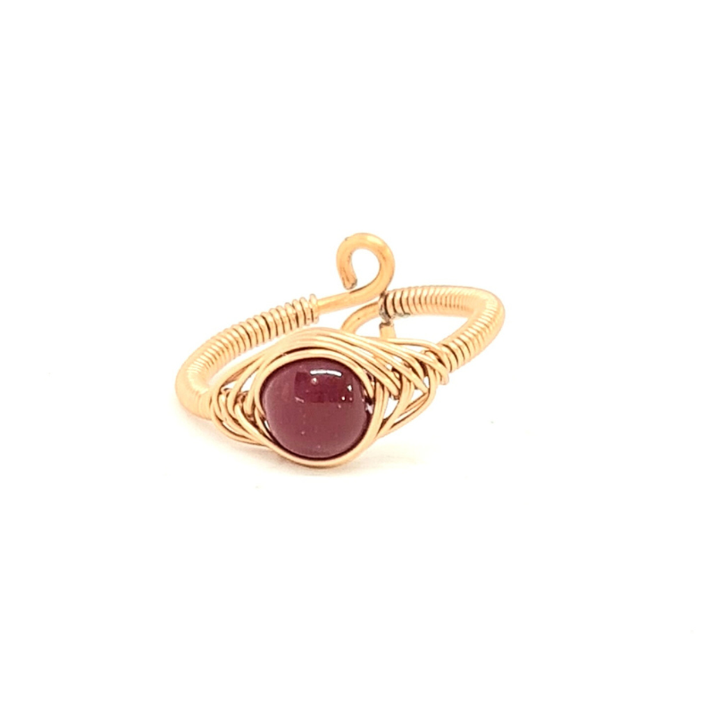Adjustable Copper Ring with Red Agate