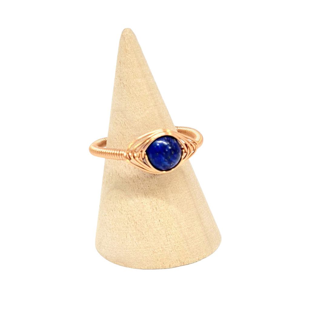Adjustable Copper Ring with Lapis Lazuli