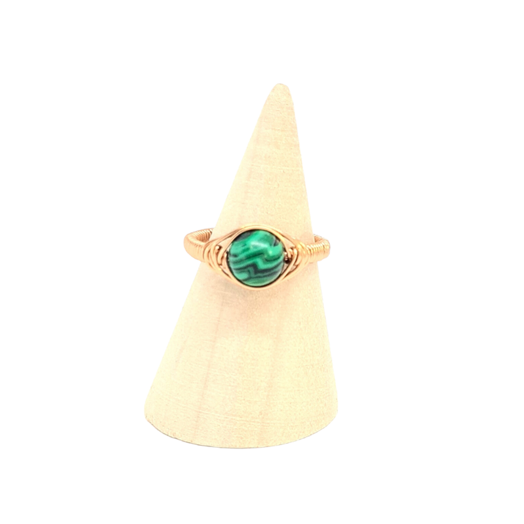 Adjustable Copper Ring with Malachite