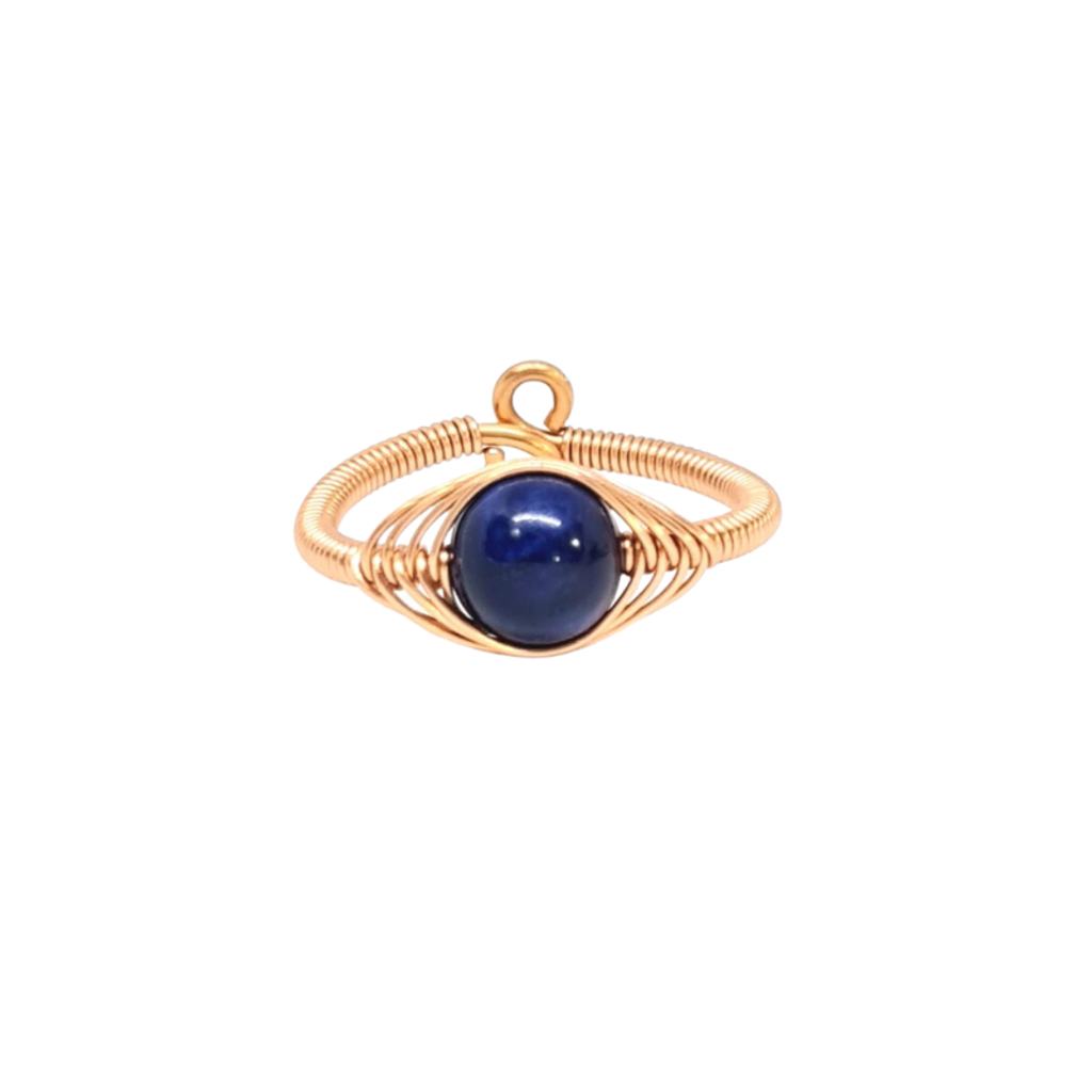 Adjustable Copper Ring with Blue Tiger Eye