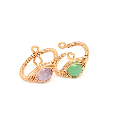 Adjustable Copper Ring with Amethyst & Aventurine