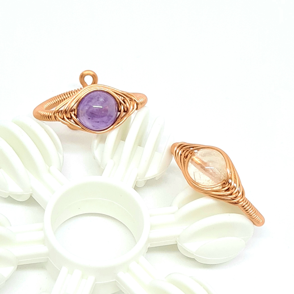 Adjustable Copper Ring with Amethyst & Citrine