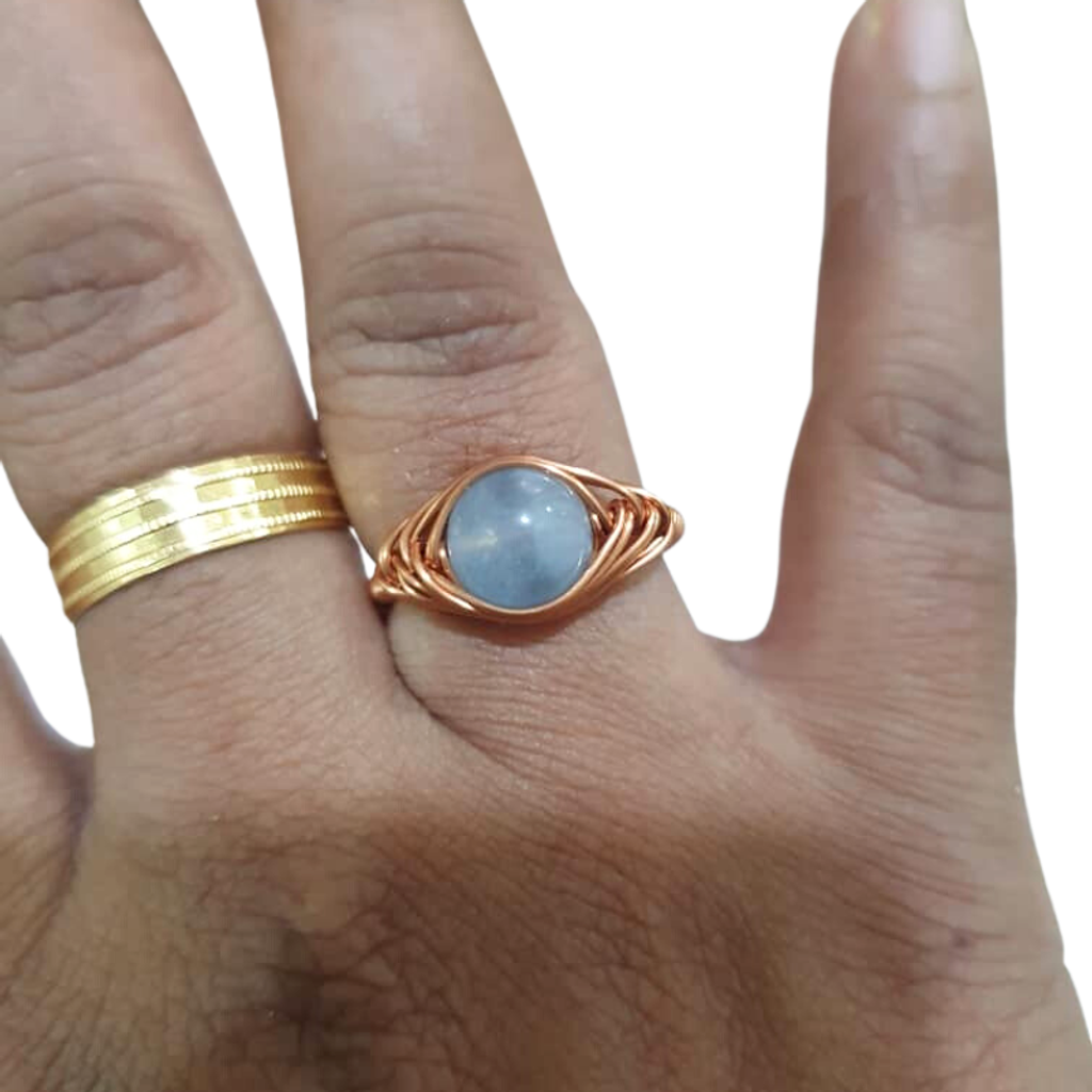 Adjustable Copper Ring with Aquamarine