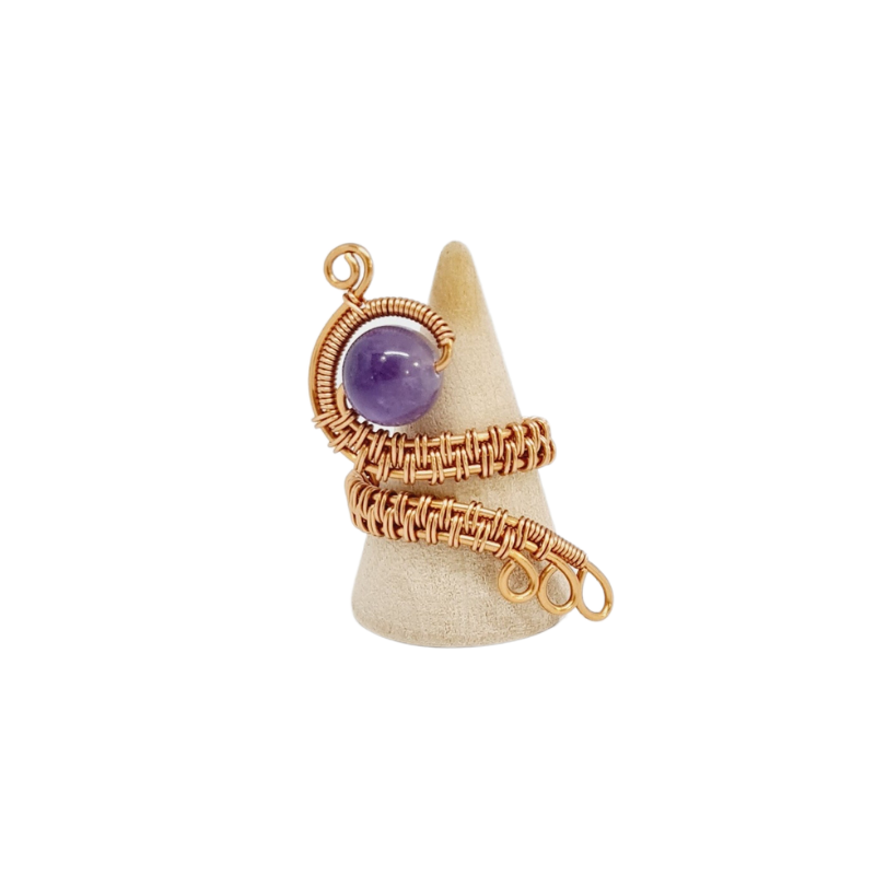 Adjustable Copper Statement Ring with Amethyst