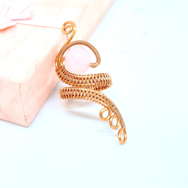 Adjustable Copper Statement Ring with Rose Quartz
