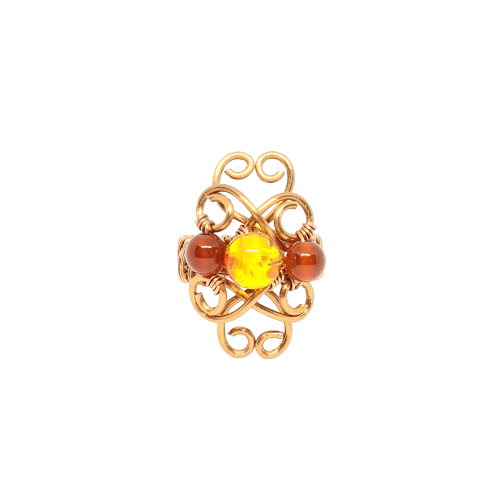 Amber & Carnelian Clover Ring