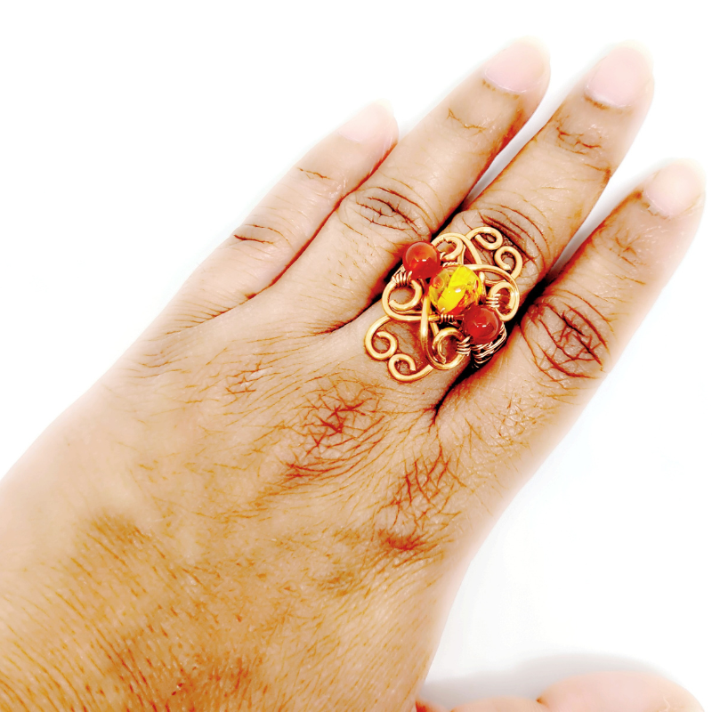 Amber & Carnelian Clover Ring